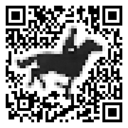 A medium quality animated QR code of a horse in motion.